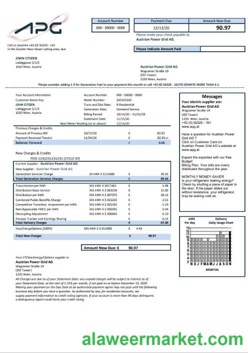 Austria Austrian Power Grid AG utility bill